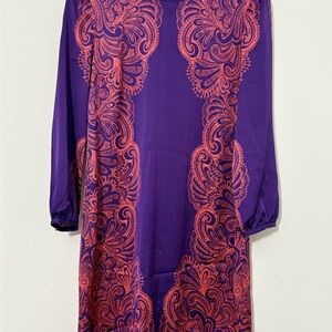 Juicy Couture Shift Dress Size 6 Purple Pink Paisley 3/4 Sleeves Bohemian